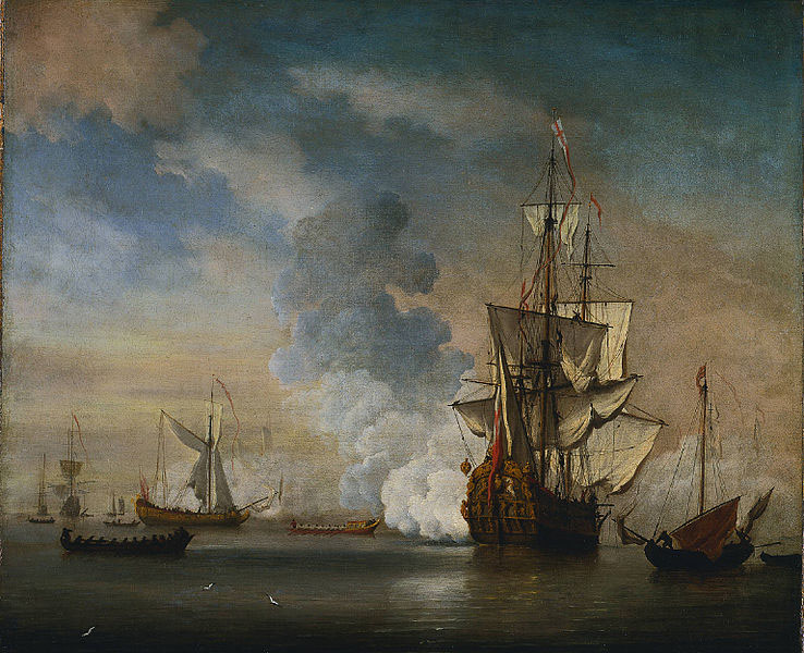 English Warship Firing a Salute